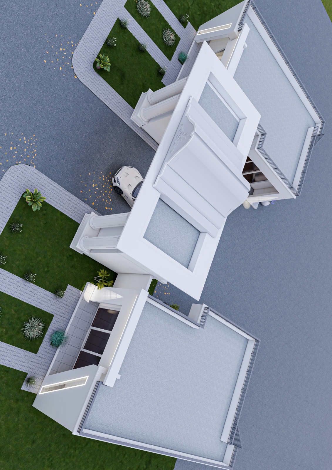 Vue drone plongeante sur les toits et l'entrée du portail de la Résidence Splendide